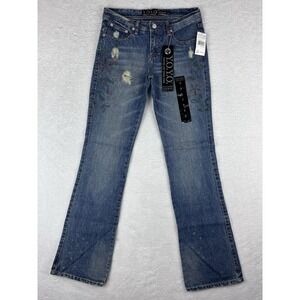 Y.O.Y.O Jeans Floral Painted Bootcut Distressed Y2K‎ Boho Festival Size 5 NWT